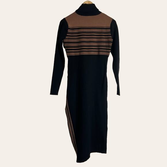 Toccin Blake Striped Ribbed Black Brown Turtleneck Sweater Dress Size S - Picture 13 of 15